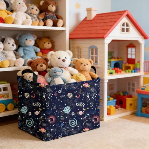 Image of Rectangular Star baskets,Storage Basket,Waterproof foldable laundry basket for Kids,Cute Toys Storage Bin Organizer,Book bins,Starry Sky Galaxy Room Decor(Stars)