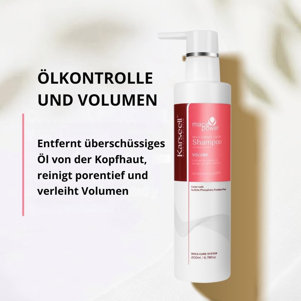 Karseell MACA CARE SYSTEM Set Volumen Shampoo + Reparierender Conditioner Arganöl Panthenol Volumen Reparatur Feines Trockenes Geschädigtes Haar Ohne Sulfate und Parabene 200ml x2