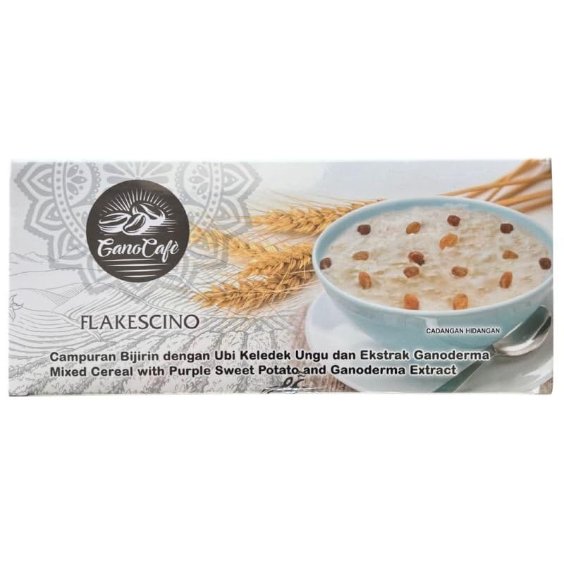 Gano Café Flakscino – 15 Sobres de 25g – Cereales Instantáneos con Ganoderma, Espirulina y Batata Morada – Sin Azúcar Añadido