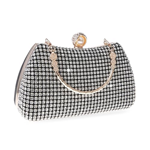 Image of Women's Sparkly Rhinestone Clutch Purse Evening Shoulder Bag | Crystal Glitter Sequin Handbag With Handle & Chain, Convertible Crossbody Bag For Bridal Wedding Party Prom or Formal Events