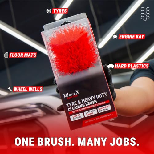 Image of Wavex Tyre & Heavy Duty Cleaning Brush for Car & Bike Detailing | Stiff PP Bristles | Heavy Duty Scrubbing Brush for Tyres, Floor Mats, Foot Mats & Hard Surfaces