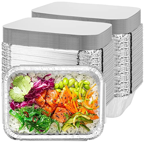 FUNSUEI 125 Pack 7.5 x 5.5 Inches Aluminum Pans with Lids, 650ml Disposable Foil Pans, Aluminum Foil Food Containers with Paper Lids, Takeout Foil Pan Tray for Catering, Baking, BBQ, Party