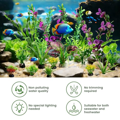 Promising Aquarium Decor Plastic Plants, Fish Tank Accessories, Artificial Aquarium Plants Kit, 22 Pieces - Image 4