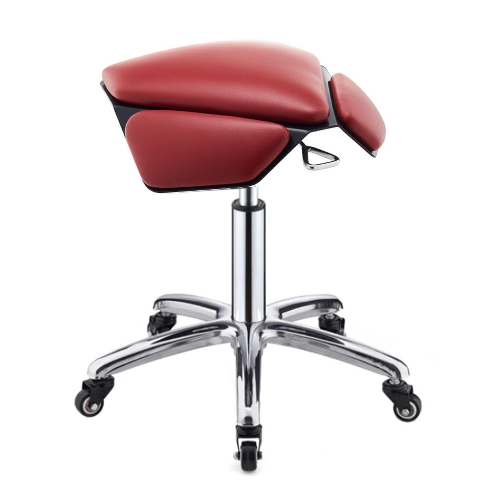 OZBMA Ergonomic Saddle Stool with Adjustable Height, 360° Swivel & Locking Casters for Salon, Barber, Office or Home (Red)
