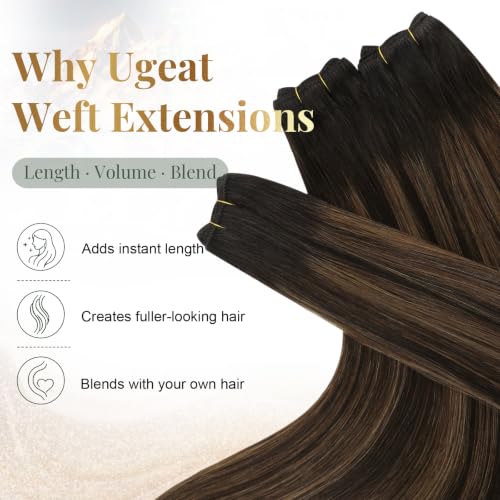 Image of Ugeat Weft Hair Extensions Human Hair, Human Hair Extensions Sew in 22 Inch 100g, Hair Weft Extensions Dark Brown Balayage Medium Brown, for Women