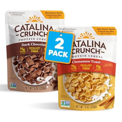 Catalina Crunch Protein Cereal | Sugar Free Breakfast Cereal with 11g of Protein | Gluten Free, Keto Friendly | Variety Pack Cinnamon Toast & Dark Chocolate (Pack of 2) - Packaging May Vary