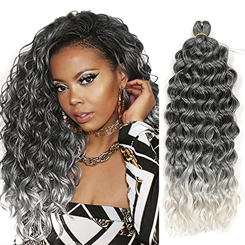 Ocean Wave Crochet Braids 18 Inch 5 Packs Hawaii Curl Braiding Hair ,Goddess Locs Crochet Hair ,Boho Style Hair Extensions (18 Inch, Tgrey)