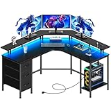 【Éclairage LED RGB 360° pour ambiance gaming】Plongez dans l'immersion totale ! La bande LED RGB de ce bureau gaming d'angle en L offre 20 couleurs et 5 effets lumineux contrôlables. Passez du mode 