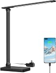 Lepro Desk Lamp LED with USB Charging Port, Dimmable Table Lamp Home Office Reading Touch Control, 3 Color Modes, 5 Brightness Level, College Dorm Room Essentials, Eye Caring, Sewing, Crafting, Black
