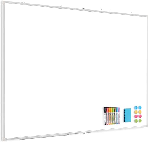 Miniatura 22 de Pizarra blanca grande de borrado en seco para pared, 60 x 40 pulgadas, pizarra magnética de doble cara con bandeja larga para bolígrafos, pizarra