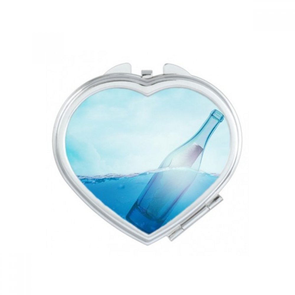 Miroir de poche bouteille en verre océan et cœur compact