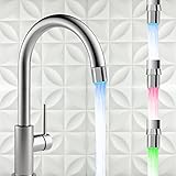 2 Pack of 3-Color Changing Kitchen Bathroom LED Light Faucet Temperature Control Sensor LED Water Stream Faucet Tap