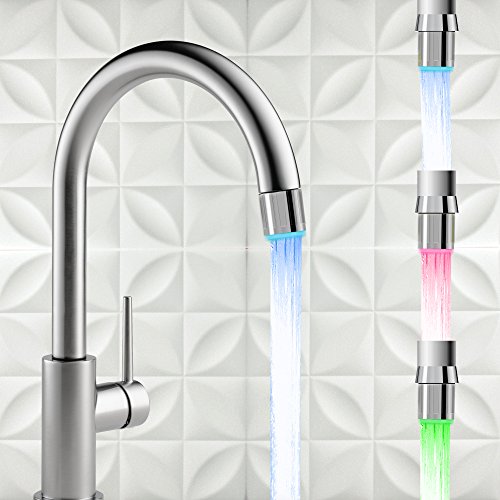 2 Pack of 3-Color Changing Kitchen Bathroom LED Light Faucet Temperature Control Sensor LED Water Stream Faucet Tap