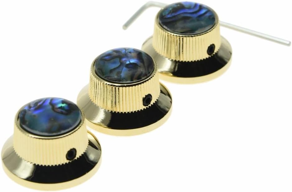 Dopro Set of 3 Screw Abalone Top Gold Guitar Bass Knobs Strat Metal Knobs for 6mm Shaft Pots