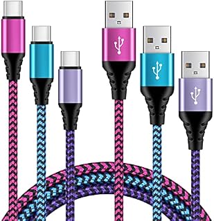 USB C Charge Cable, 3Pack/6FT Fast Charge Lead Nylon Braided USB Type C Cable for Samsung Galaxy A14/A12/A23/A52s/A22/A33/A32/S21/S20/S10/A12/A20e/A21s/A40/A51/A70,Huawei,Pixel,Sony Xperia,Switch