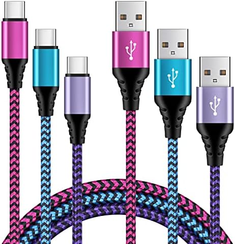 USB C Charge Cable, 3Pack/6FT Fast Charge Lead Nylon Braided USB Type C Cable for Samsung Galaxy A14/A12/A23/A52s/A22/A33/A32/S21/S20/S10/A12/A20e/A21s/A40/A51/A70,Huawei,Pixel,Sony Xperia,Switch