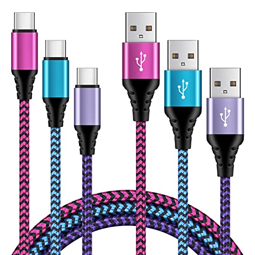 USB C Cable [3Pack/6FT+6FT+6FT] USB Fast Charge Cable USB Type C Lead Nylon Wall Charge Cord USB-C to USB-A for Samsung Galaxy S24 S21 Note 10 S9 A20 A12 A20e A21s A70 Huawei P30 P20 Google Oneplus