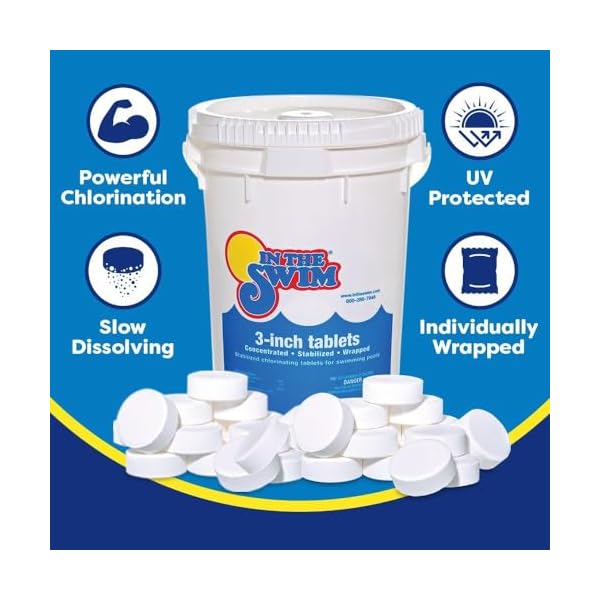 In the swim 3 inch stabilized chlorine tablets for sanitizing swimming pools individually wrapped slow dissolving 90 available chlorine tri chlor 25 pounds  urban country home decor