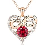 Jewlpire Valentines Day Gifts for Her Forever Love Heart Necklaces for Women, S925 Birthstone Necklaces for Women, Wedding Anniversary Mother's Day Birthday Gifts for Women Wife Mom July Necklace