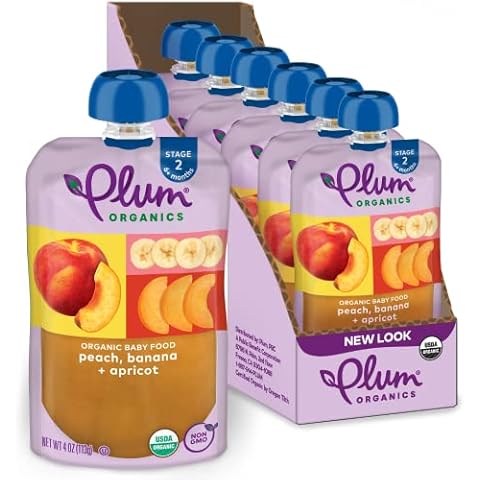 Plum Organics Stage 2 Organic Baby Food - Peach, Banana, and Apricot - 4 oz Pouch (Pack of 6) - Organic Fruit and Vegetable Baby Food Pouch Cover