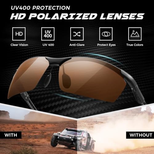 Image of SUNGAIT Carbon Fiber Sunglasses Men Sports Rimless Polarized Shades for Driving Fishing Running Gifts Eye Protection
