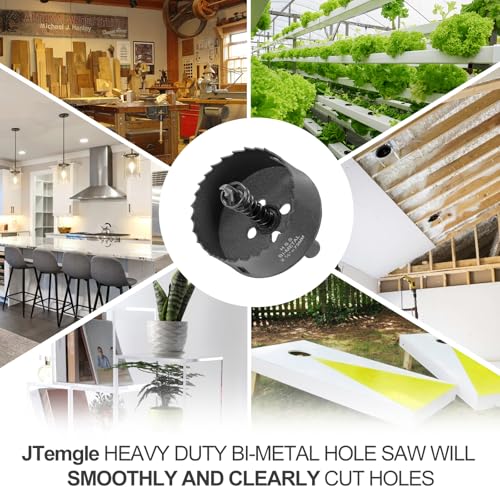 Image of 2-7 /8 Inch Hole Saw with 3 /8 inch Triangle Shank Quick Change Arbor, JTemgle Bi-Metal Hole Saw Heavy Duty Hole Cutting Tool for Cornhole Boards, Recessed Lights, Wood, Plastic, Drywall & Soft Metal
