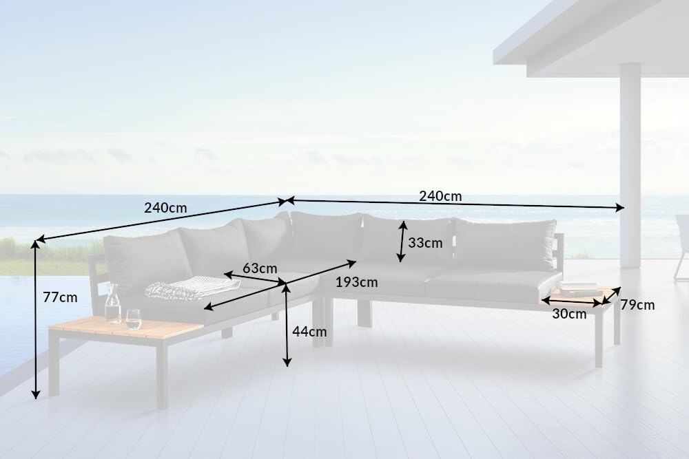 Riess Ambiente Große Garten Sitzgruppe Miami Lounge 240cm schwarz anthrazit Gartenmöbel inkl. Kissen Gartensitzgruppe Outdoormöbel Loungemöbel