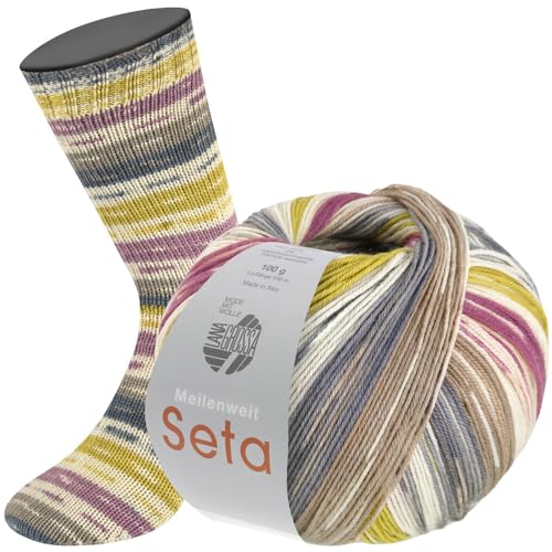 LANA GROSSA Meilenweit Seta | Sockengarn mit Seidenanteil, waschmaschinenfest | Handstrickgarn 55% Schurwolle (Merino), Polyamid, & Seide | 100g Wolle zum Stricken & Häkeln | 400m Garn FB3443