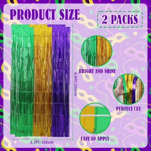 Image of TONIFUL 2Pcs Green Gold Purple Metallic Tinsel Foil Fringe Curtain Streamer
