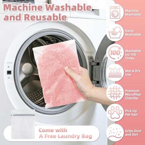 Nicemiya 4 Stück für Swiffer Feuchte Bodentücher mit Wäschebeutel, Wiederverwendbaren Mikrofaser Wischmopbezug Ideal für Swiffer Bodenwischer Wet & Dry Starter (4 Stück, Rose)