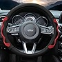 TLH Universal Leather Car Steering Wheel Cover with Silicone Anti-Slip Grip, Red Color