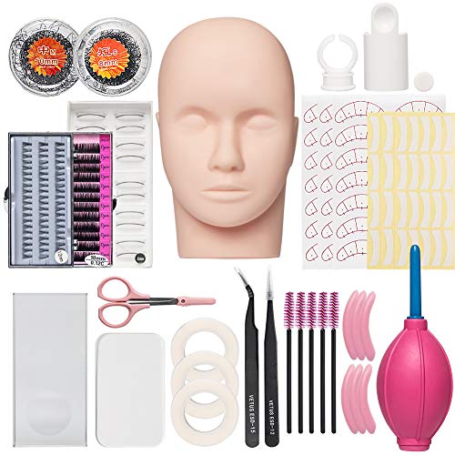MISMXC False Eyelashes Extension Practice Exercise Set, Professional Mannequin Head Lip Makeup Eyelash Grafting Training Tool Kit for Makeup Practice Eye Lashes Grafting