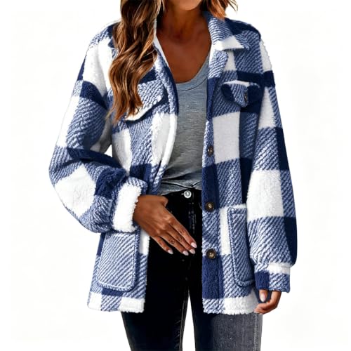 Shackets for Women Sherpa Plaid Jacket Button Down Fuzzy Fleece Coat - image 2