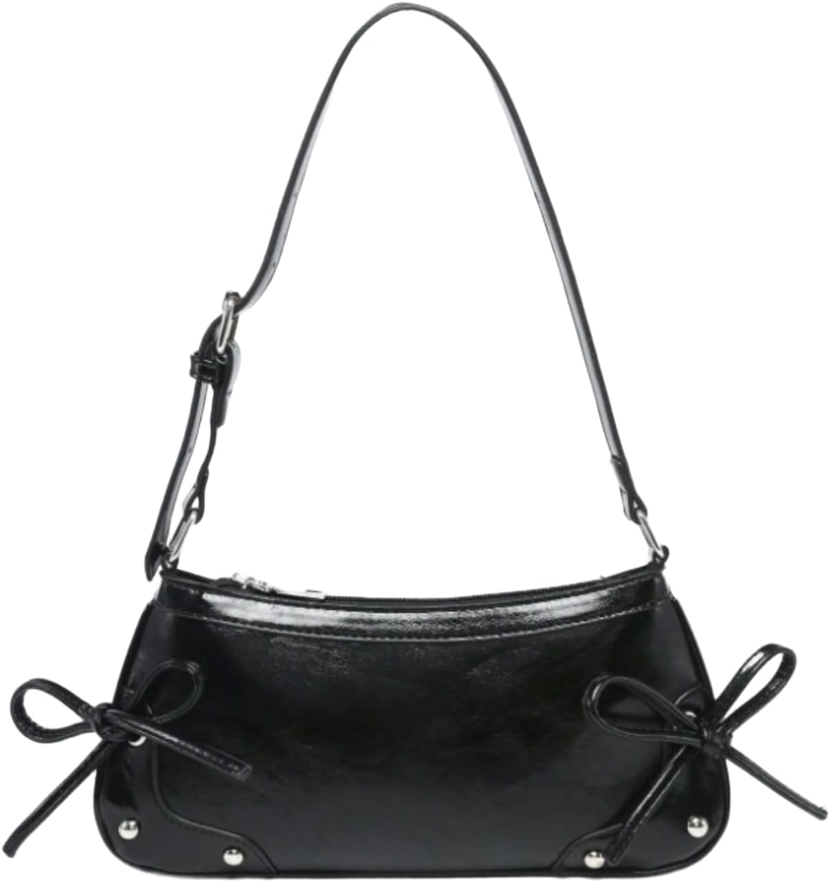 QWINEE Women's Leopard Print Purse Y2k Cheetah Shoulder Bag Bow Studded Clutch Zipper Adjustable Strap Underarm Bag