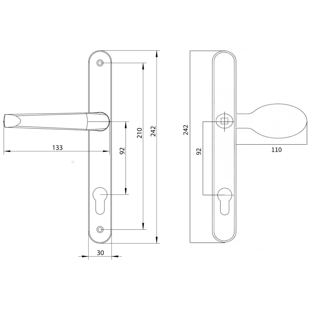 UAP Palanca para puerta delantera, centro de acero inoxidable satinado