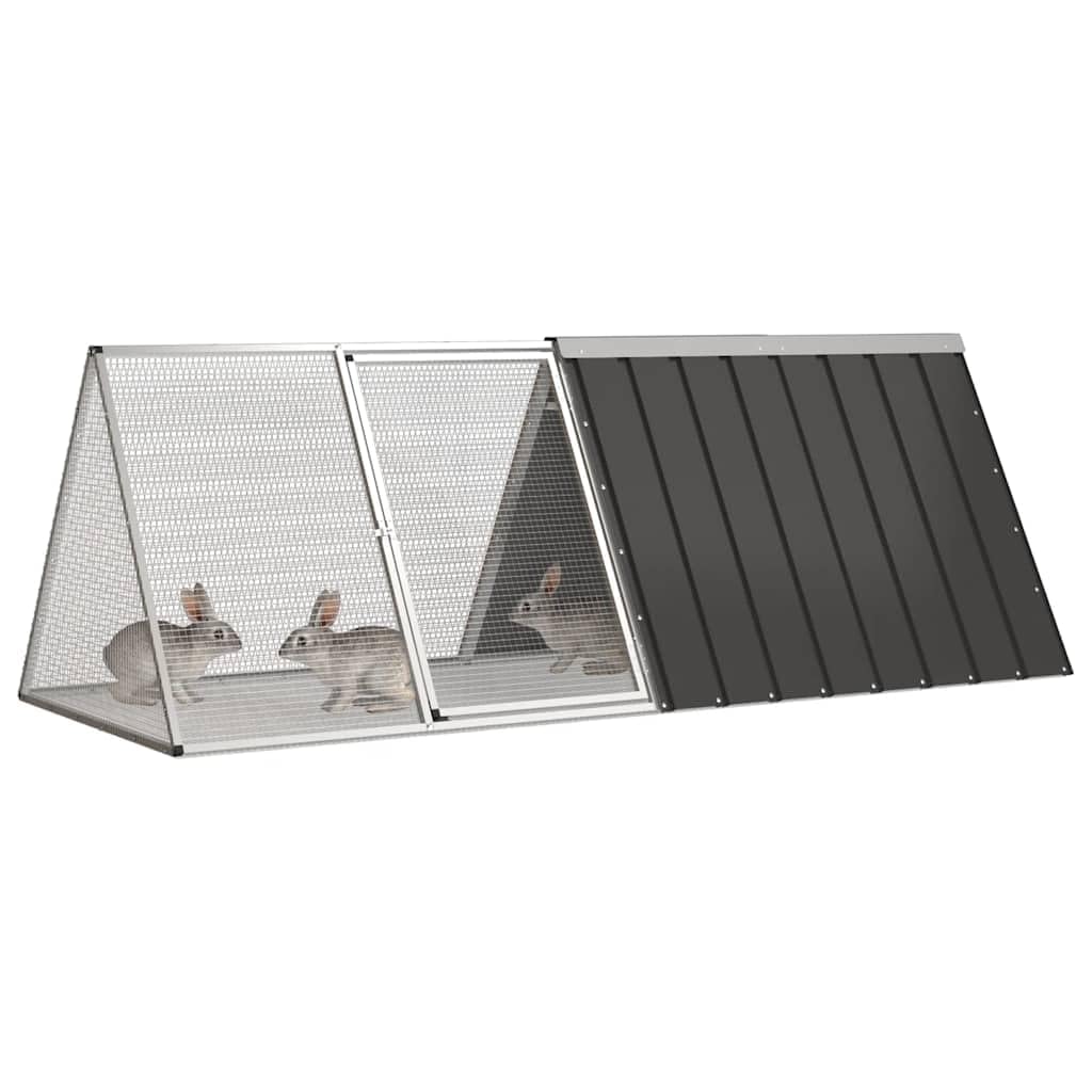 Kaninchenkäfig, Anthrazit, 201,5 x 80,5 x 71 cm, verzinkter Stahl – Hasenstall All-in-One mit verschließbarer Tür, belüftetes Design für Spiel und Übung