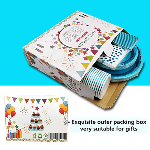 Blue Birthday Party Decorations Party Supplies Heavy Duty Disposable Metallic Blue Paper Plates And Napkins Dinnerware Set For Halloween,Baby Shower,Wedding-125Pcs #TOP5