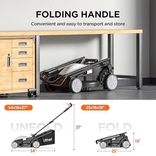 Image of Litheli Electric Lawn Mower Cordless,Grass Cutter Machine for 1600 Sq.Ft.Lawnmower with Brushless Motor,13.5In Cutting Width,8 Gallon Capacity,Cutting Height from 1 to 2.5 in, with 1 4.0 Ah Battery
