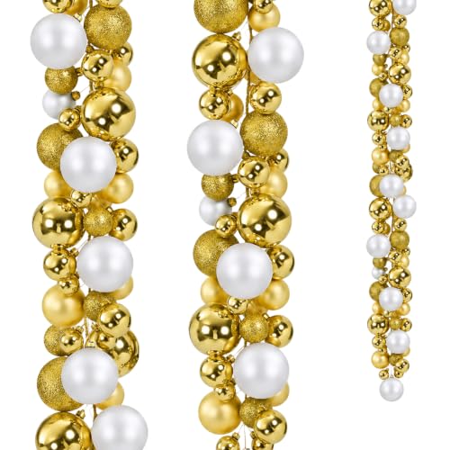 Yuxung 2 Pcs 6 ft Christmas Ball Ornament Garland, Mixed Gold, White