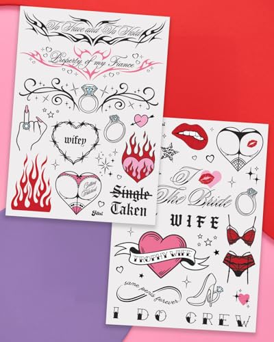 xo, Fetti Bachelorette Realistic Tattoo - 56 Temporary Tats | Bach Party, Bride to Be, Gag Gift