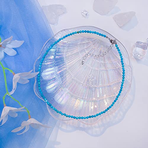 Ayriwoyi Blue Turquoise Choker Necklace S925 Earrings Sets Tiny Beaded Choker Boho Summer Necklae Seed Bead Choker 14"+3" Lightweight Handmade Adjustable 17 Inch #TOP2