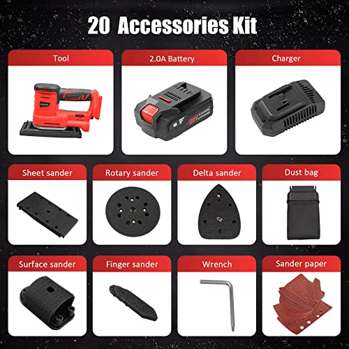 Blackcube 5-In-1 Cordless Multi-Function Detail Sander, 20V Powerful Sander With 6 Speeds Control And Dust Bag For Sanding Wood, 2.0 Battery And 2.3A Fast Charger,10 Pcs Sander Papers Included #TOP1