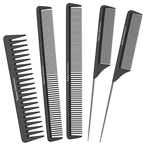 Salon Styling Combs | 5 Piece | Professional Black Carbon Fiber Hair Combs | Detangling Comb | Rat Tail Comb | Teasing Comb | Salon Grade Combo Comb Set For Men And Women By Bardeau Essentials #TOP14