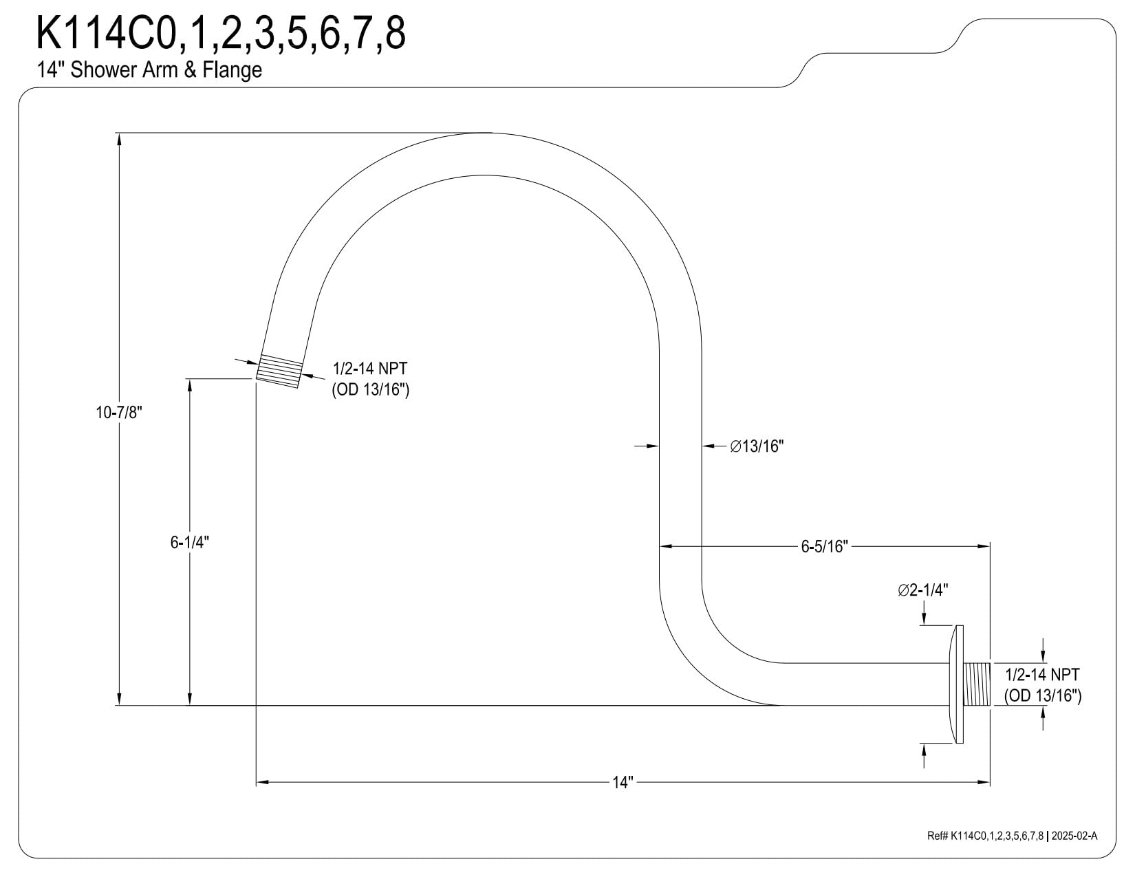 Kingston Brass K114C1 - Brazo de ducha y brida (14 pulgadas, cromo pulido)
