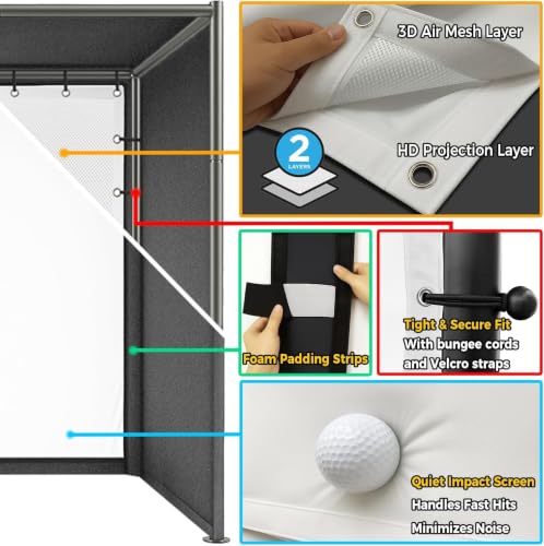 Image of Diandian Golf Simulator Enclosure Kit 14 x 8.5 ft, 4K-Ready Dual-Layer Projection Impact Screen, Safety Side Netting & Thick Foam Edge Padding for Indoor Home Garage Golf Cage Practice Training