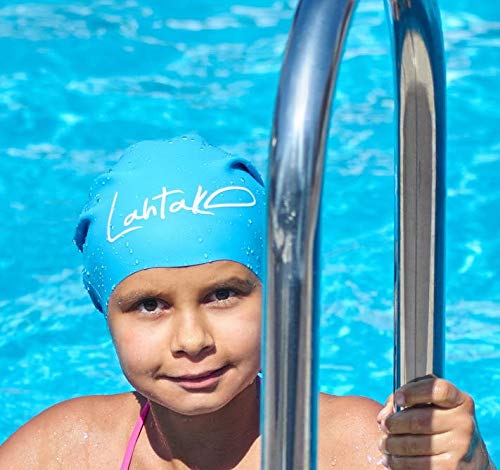 Swim Caps For Long Hair Kids - Swimming Cap For Girls Boys Kids Teens With Long Curly Hair Braids Dreadlocks - Silicone Hypoallergenic Waterproof Swim Hat (Aqua Blue, Medium) #TOP4