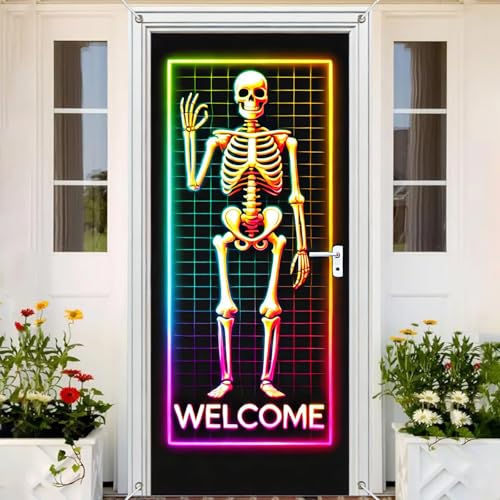 Image of BlissYard Door Cover Haunted House Skeleton 35x71 Inch Polyester