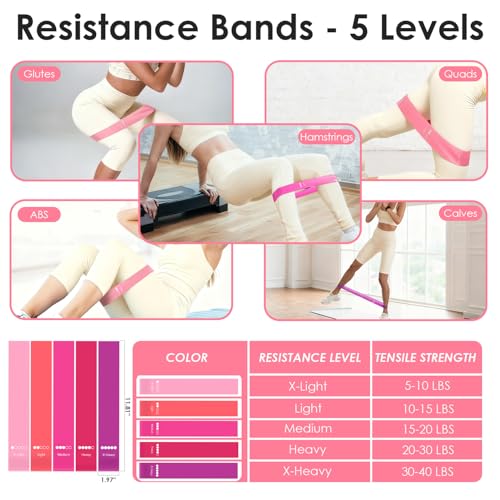 16 PCS Pink Pilates Ring and Ball Set for Women with 15" Magic Circle, Home Pilates Equipment Kit with Adjustable 1LB Ankle Wrist Weight, Resistance Band, Gliding Discs, Pilates Essentials Accessories - Image 6