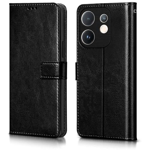 Image of WOW IMAGINE Shock Proof Flip Cover Back Case Cover for Vivo V60 5G | V60e 5G | Vivo T4 Pro 5G (Flexible | Leather Finish | Card Pockets Wallet & Stand | Black)