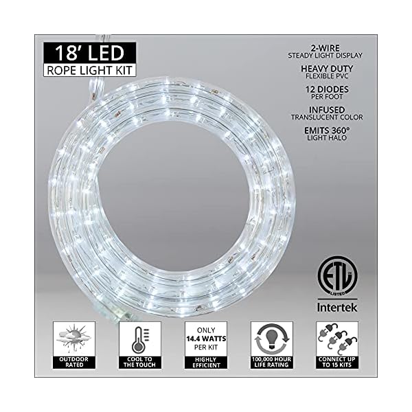 Wintergreen lighting led rope light, led flexible light rope string light outdoor – led light rope bedroom portable led light rope, 120v, ½ inch, 2-wire - image 3